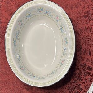 Noritake Delight 7229 Cream Oval Serving Bowl with Blue and Pink Floral Flowers